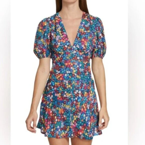 STAUD Milla Floral-Print Crêpe de Chine Minidress Size 10 (runs small) EUC - Picture 3 of 10